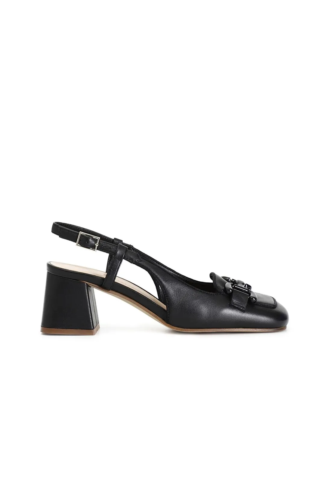 scarpe in nappa aperte sul retro con morsetto nero
