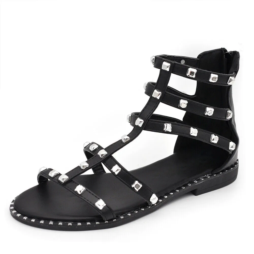 Scarpe Infradito Sandali Stivaletti Estivi Gladiatore Da Donna Borchie KK-703