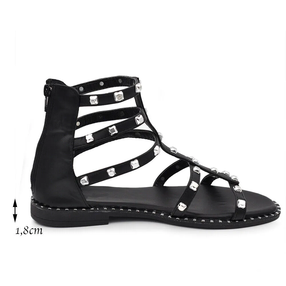Scarpe Infradito Sandali Stivaletti Estivi Gladiatore Da Donna Borchie KK-703