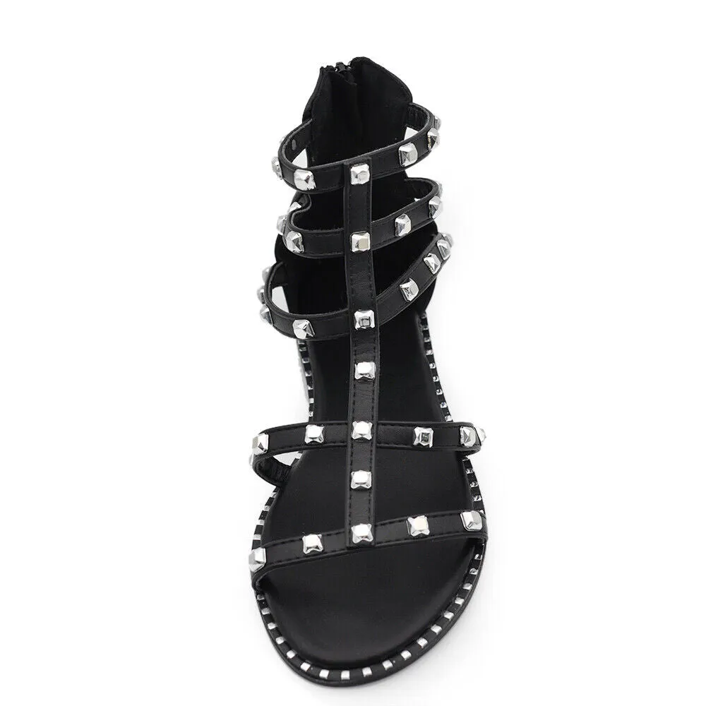 Scarpe Infradito Sandali Stivaletti Estivi Gladiatore Da Donna Borchie KK-703
