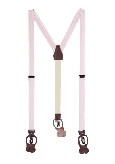 Set: bretelle, papillon, sciarpa e gemelli rosa pastello
