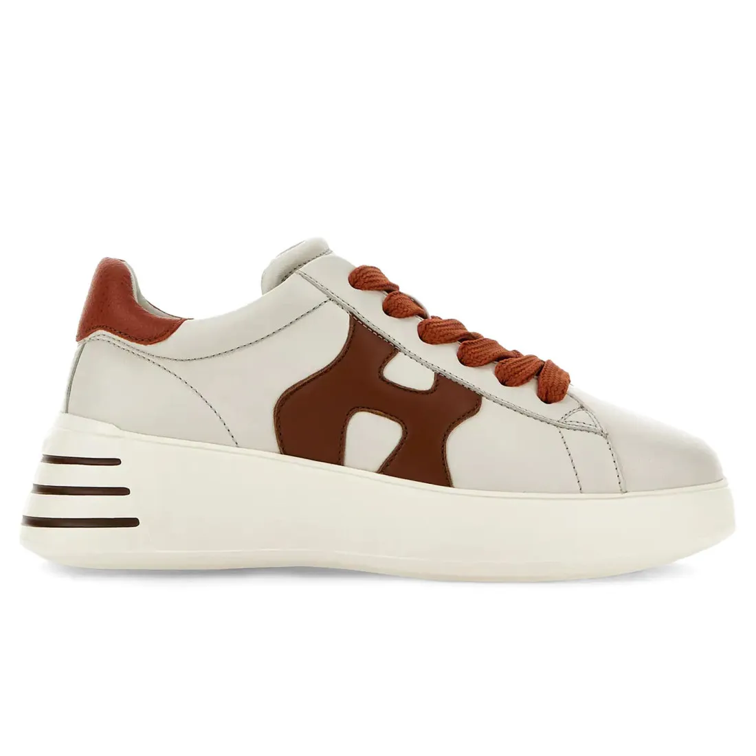Sneaker Rebel Hogan da donna in pelle bianca e arancione
