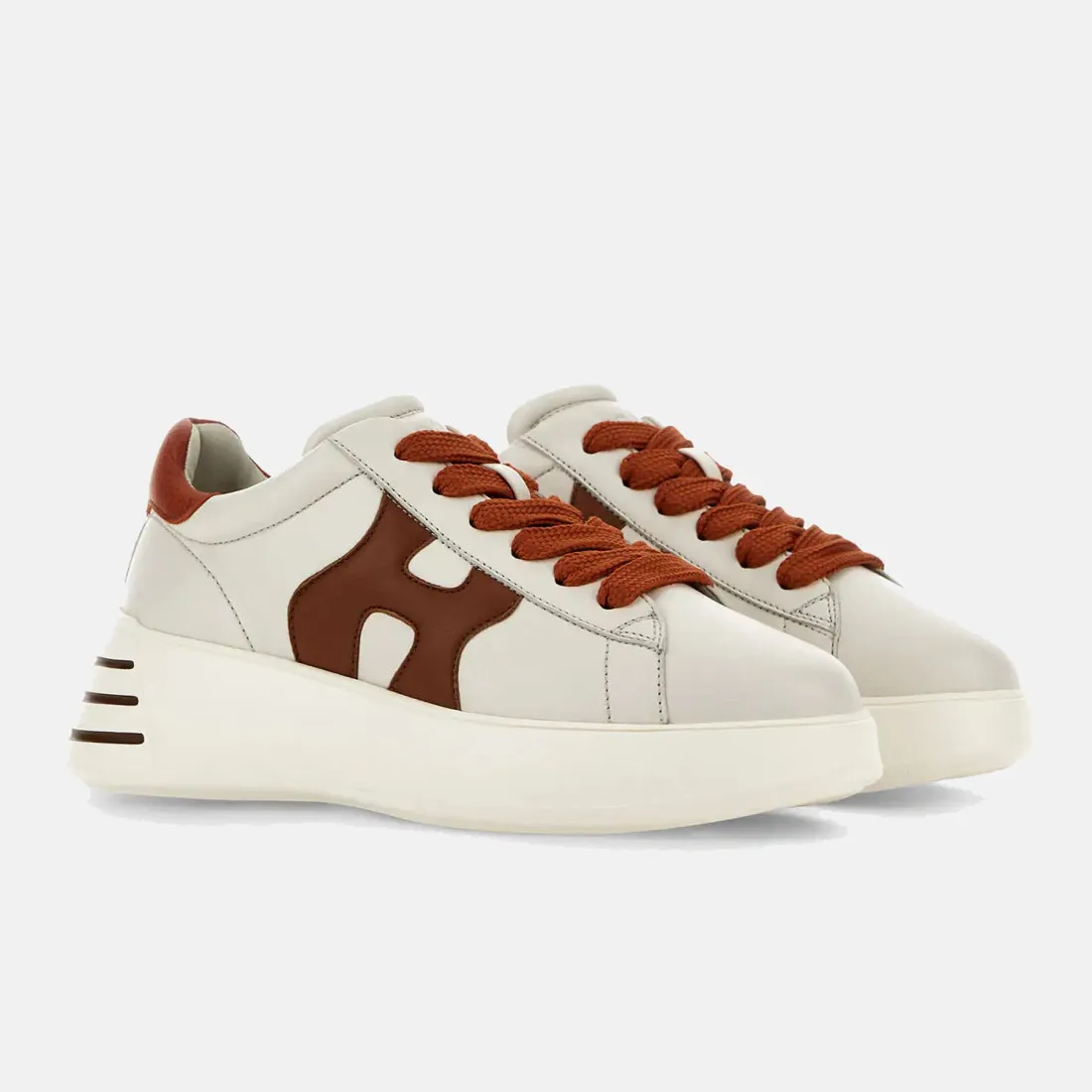 Sneaker Rebel Hogan da donna in pelle bianca e arancione