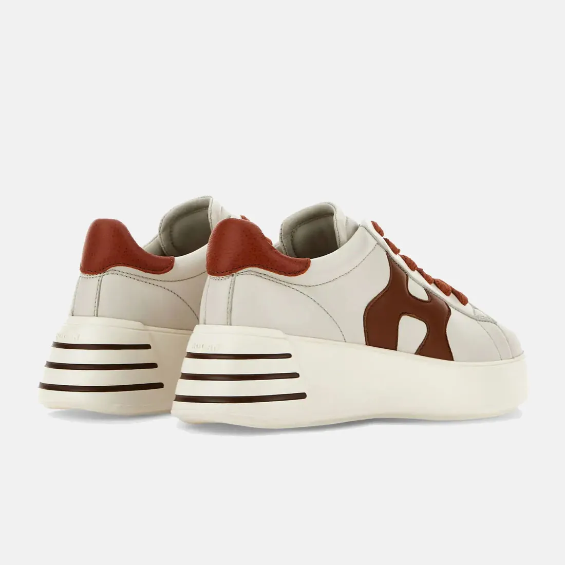 Sneaker Rebel Hogan da donna in pelle bianca e arancione
