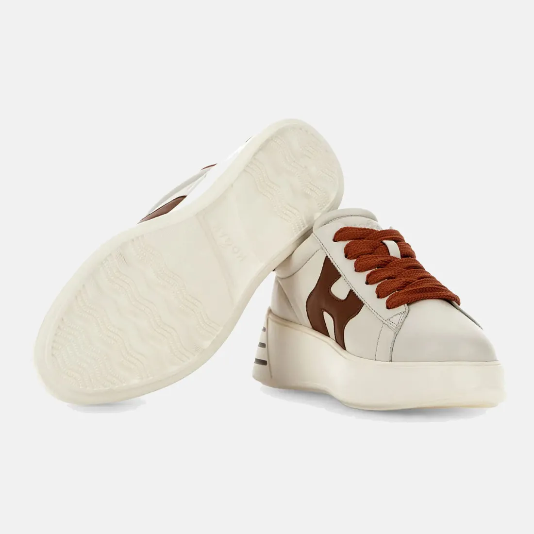 Sneaker Rebel Hogan da donna in pelle bianca e arancione