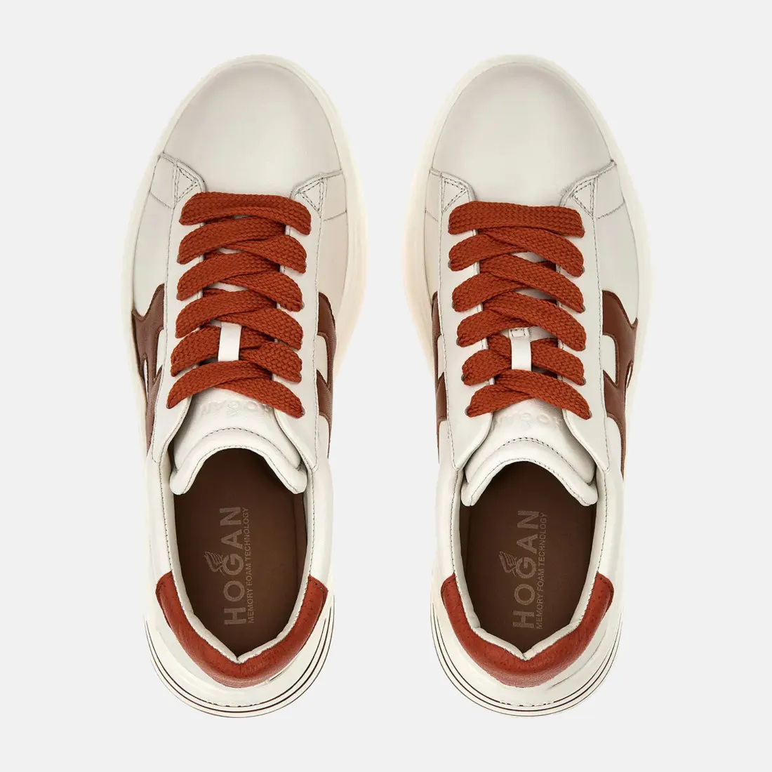 Sneaker Rebel Hogan da donna in pelle bianca e arancione