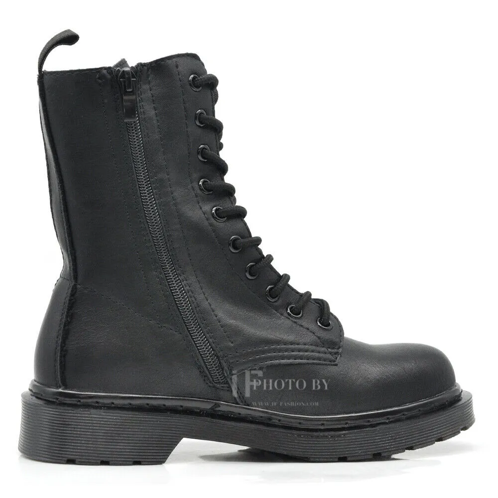 Stivaletti Stivali Anfibi Combat boots Militare Da Donna MT88-5 nero marrone
