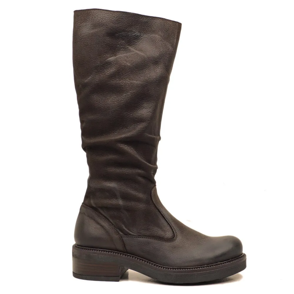 Stivali Donna Biker in Pelle Marroni con Zip Made in Italy