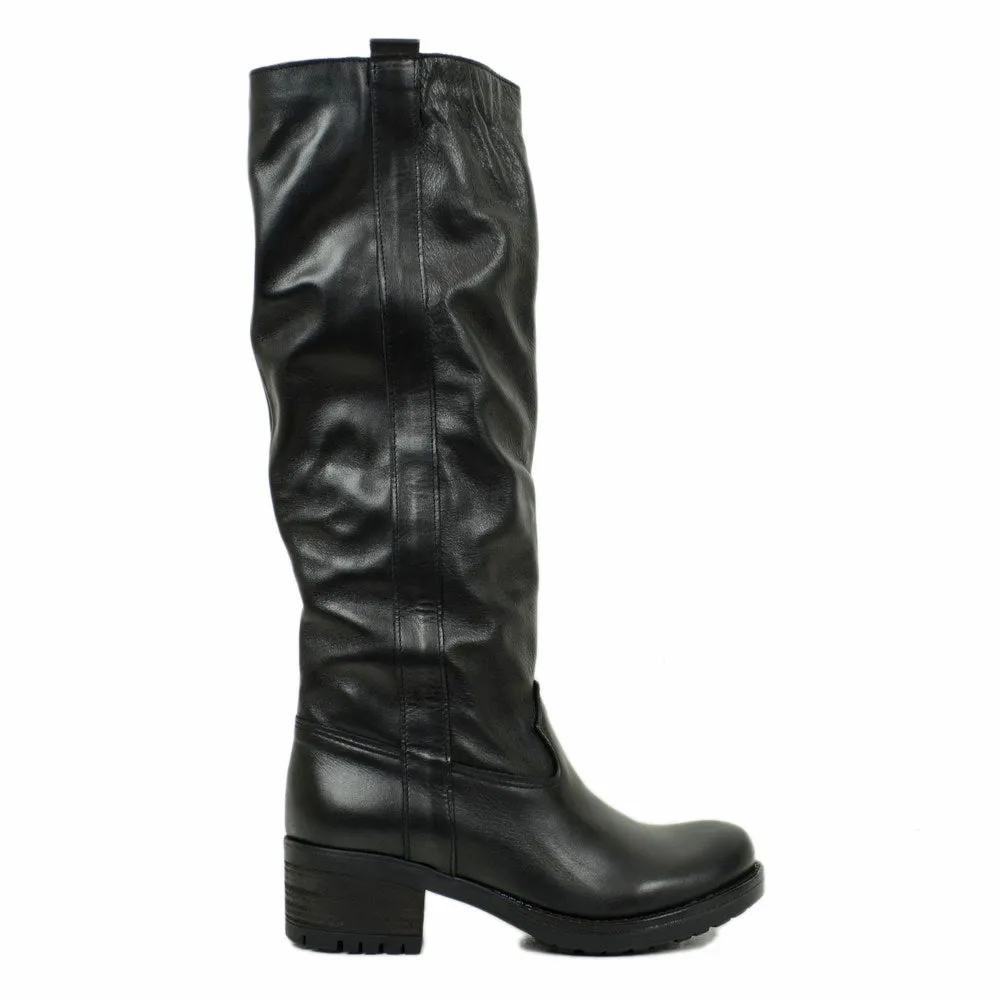 Stivali Donna Biker Neri in Pelle Tacco Medio Made in Italy