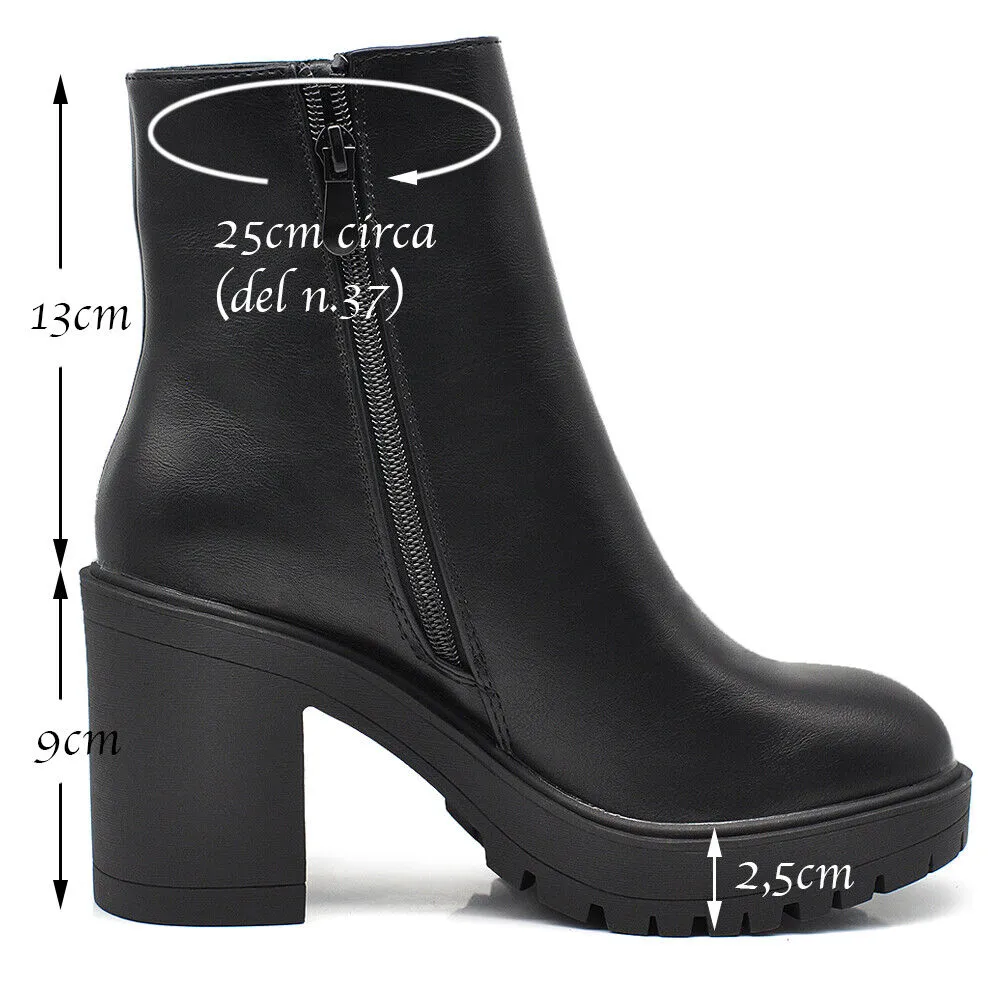 Stivali Stivaletti Tronchetti Da Donna Con Tacco Platform Zeppa MP650 nero beige