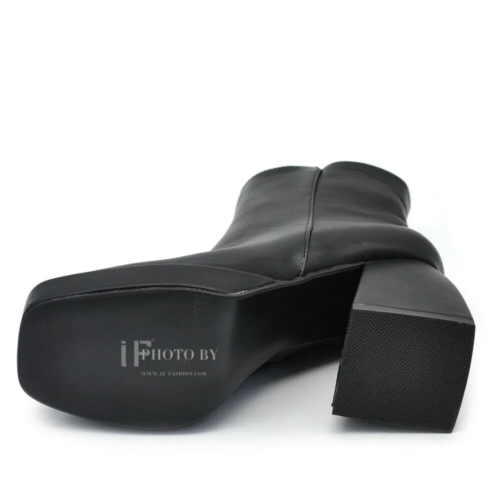 Stivali Stivaletti Tronchetti Da Donna Con Tacco Punta Quadrata Platform HF-86