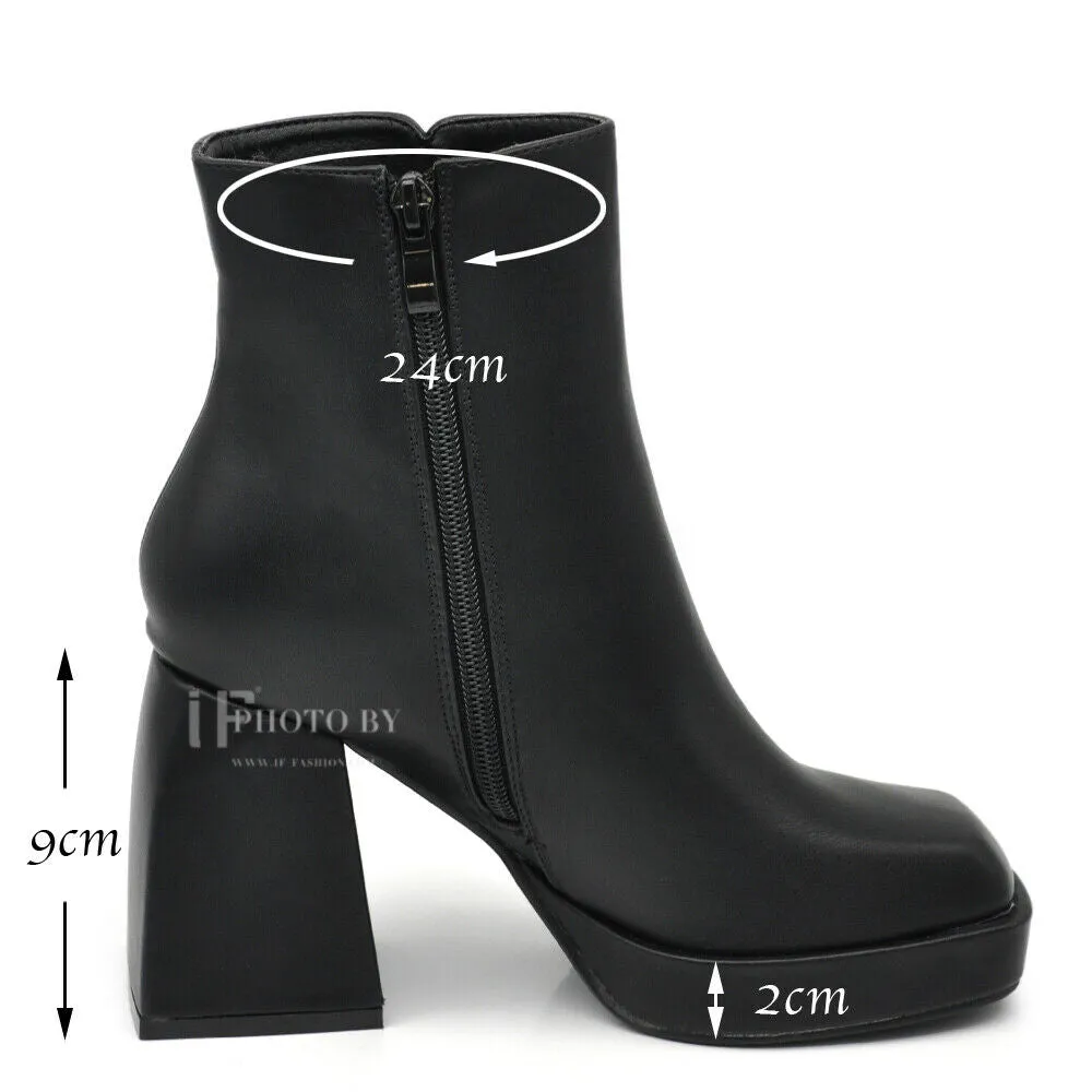 Stivali Stivaletti Tronchetti Da Donna Con Tacco Punta Quadrata Platform HF-86