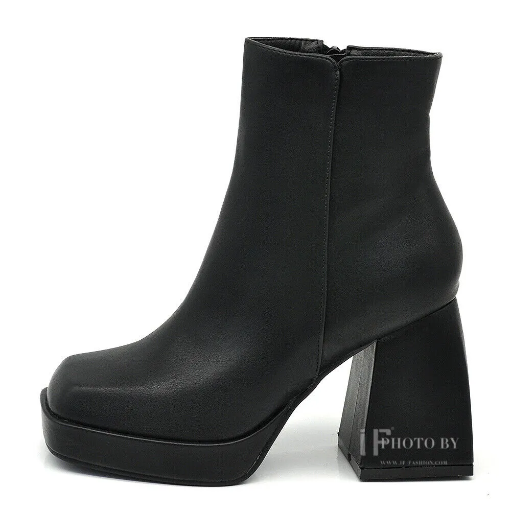 Stivali Stivaletti Tronchetti Da Donna Con Tacco Punta Quadrata Platform HF-86