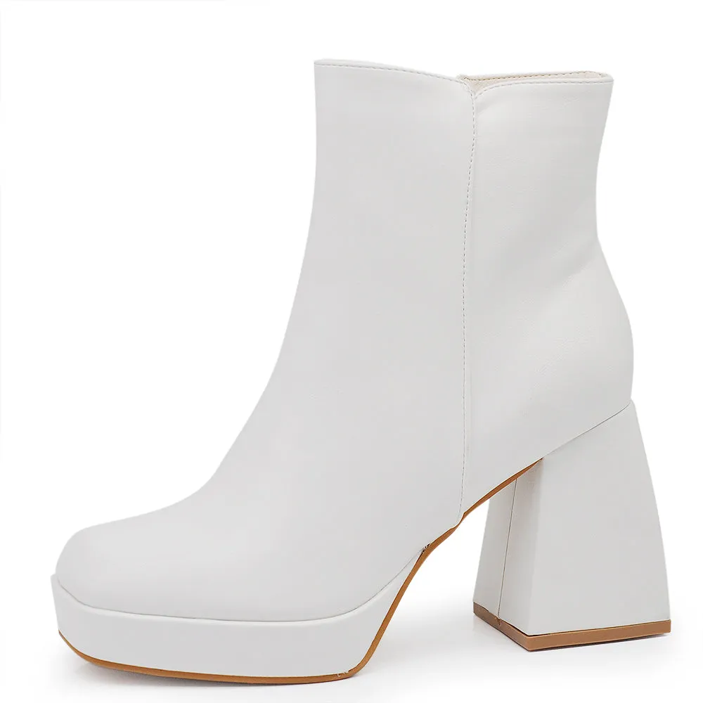 Stivali Stivaletti Tronchetti Da Donna Con Tacco Punta Quadrata Platform HF-86