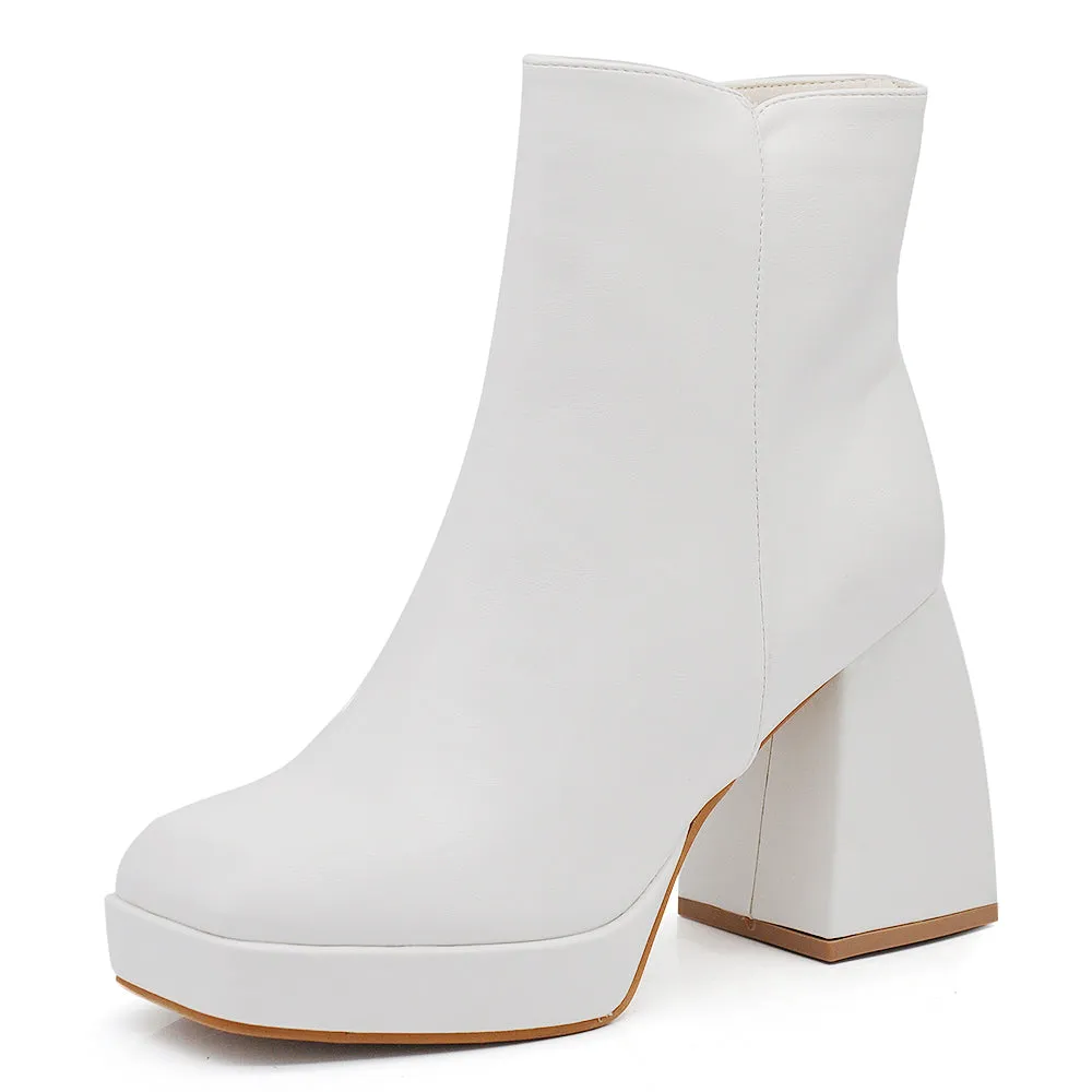 Stivali Stivaletti Tronchetti Da Donna Con Tacco Punta Quadrata Platform HF-86