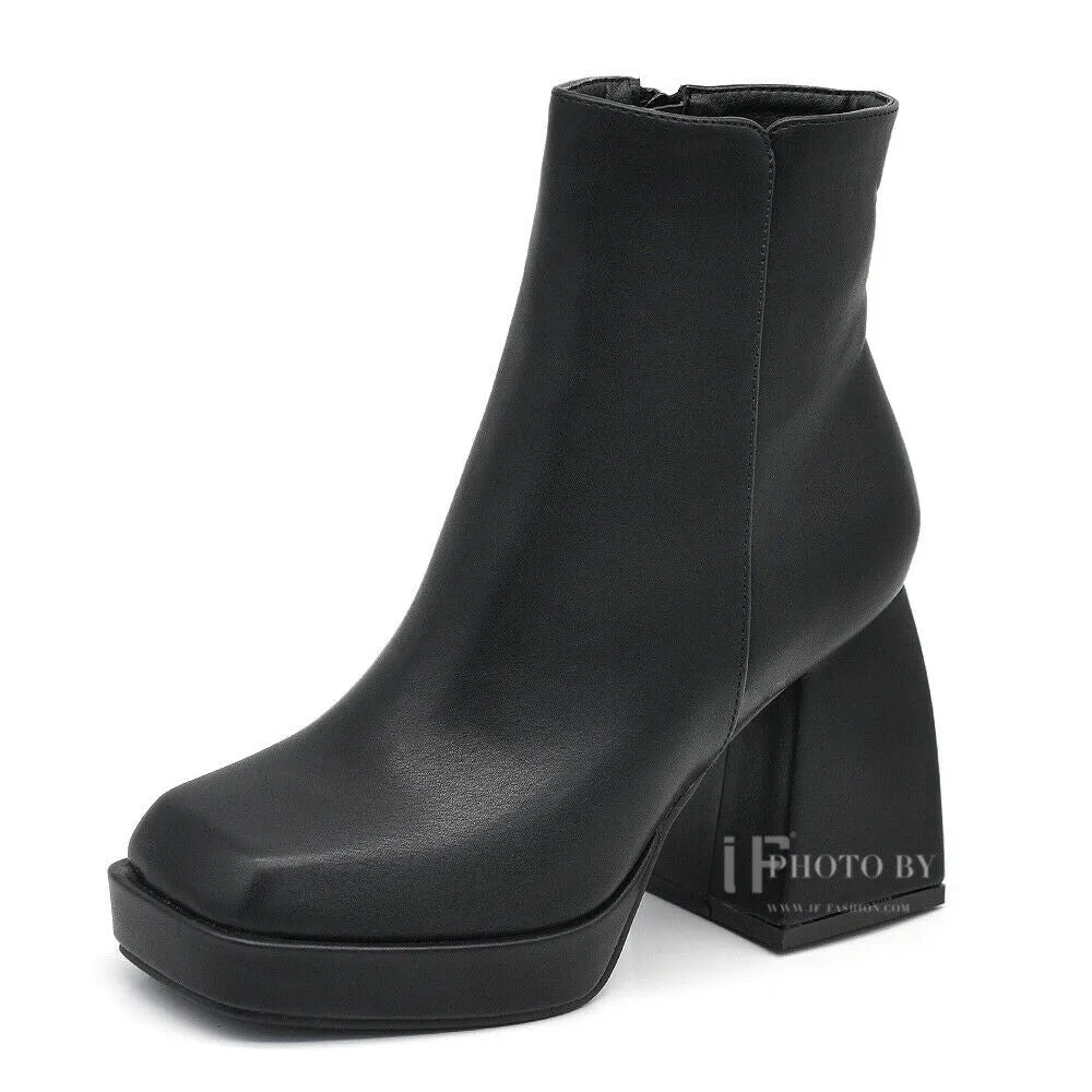 Stivali Stivaletti Tronchetti Da Donna Con Tacco Punta Quadrata Platform HF-86