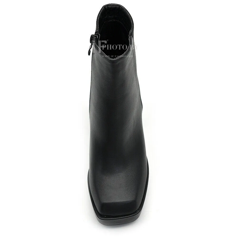 Stivali Stivaletti Tronchetti Da Donna Con Tacco Punta Quadrata Platform HF-86