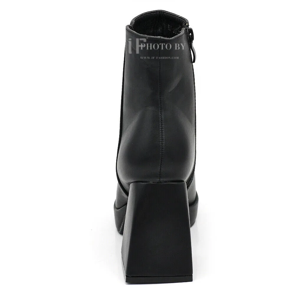 Stivali Stivaletti Tronchetti Da Donna Con Tacco Punta Quadrata Platform HF-86