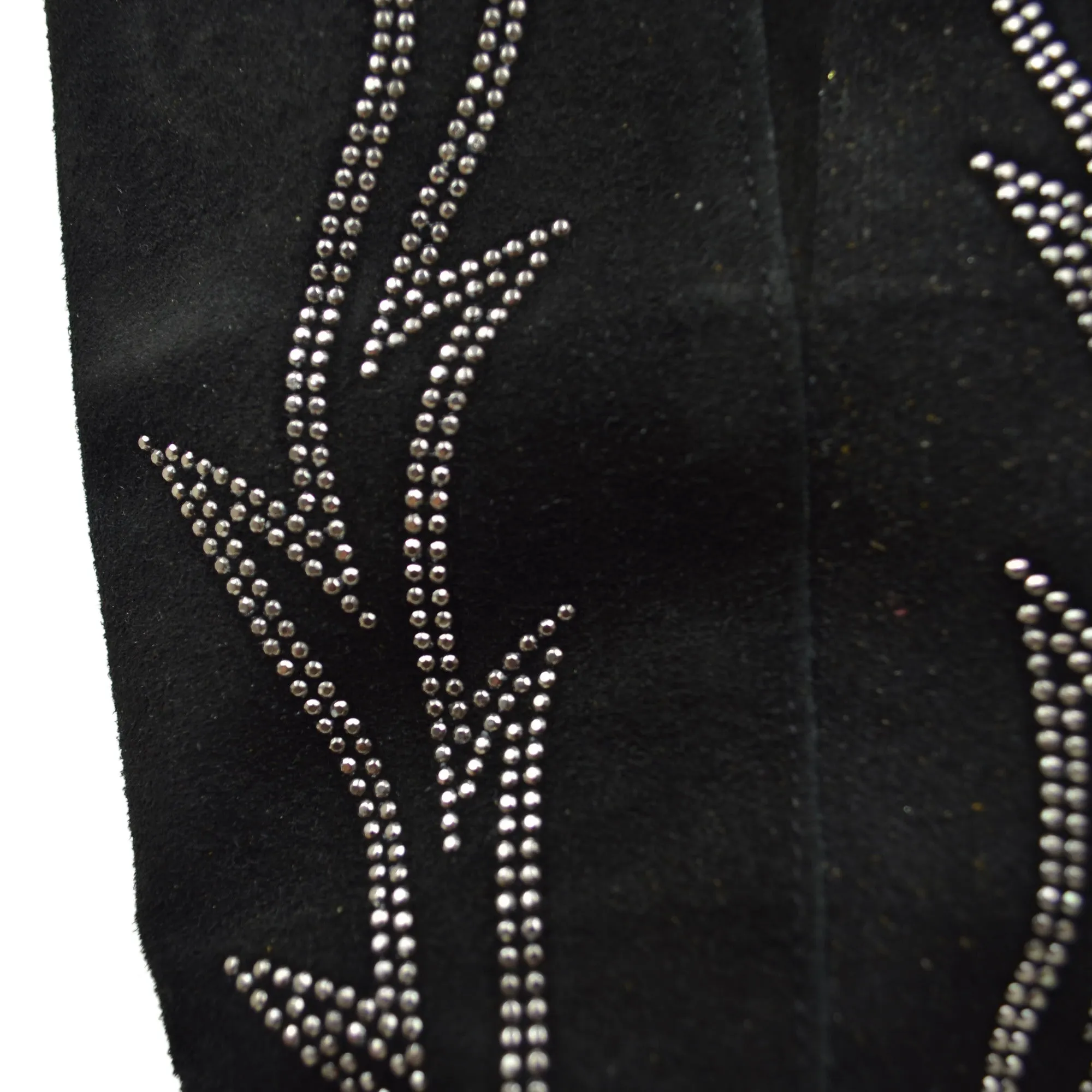 Stivali Texani in Pelle Scamosciata Neri con Strass a Fiamma Tacco Basso 4 cm