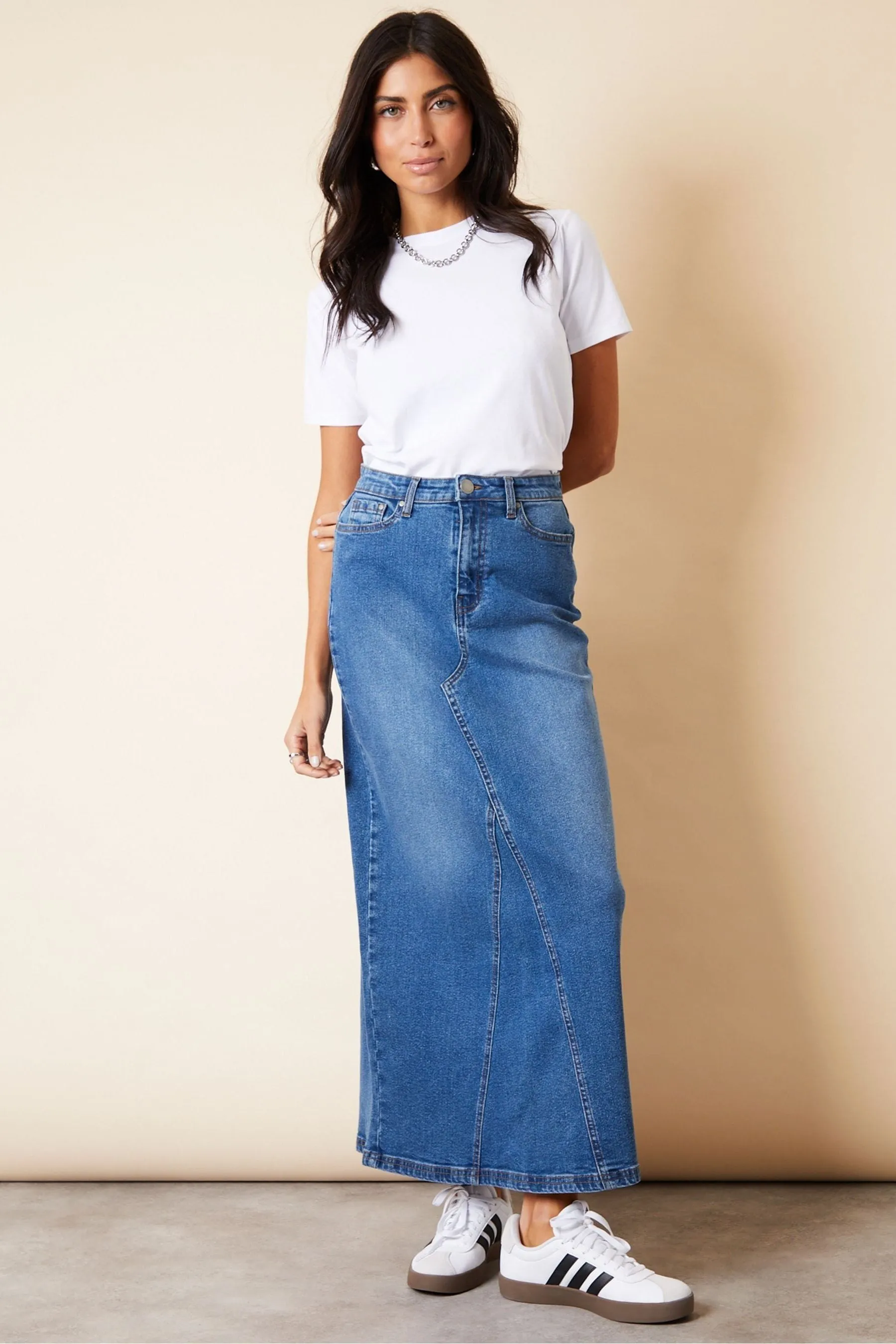 Threadbare - Gonna maxi con Denim e spacco sul retro