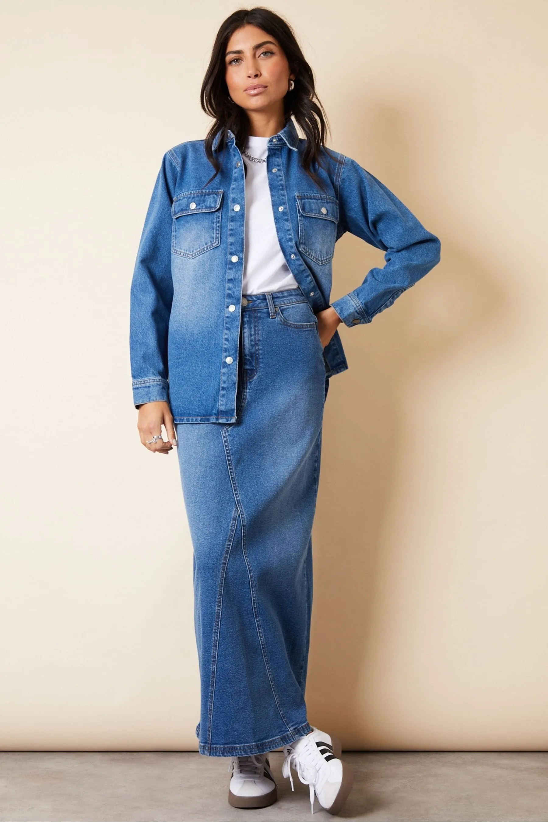 Threadbare - Gonna maxi con Denim e spacco sul retro