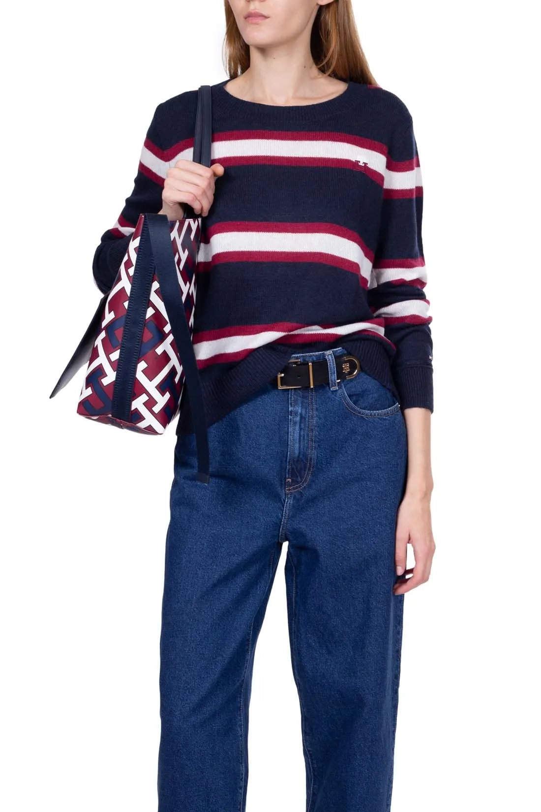 TOMMY HILFIGER Pullover donna a righe con monogram