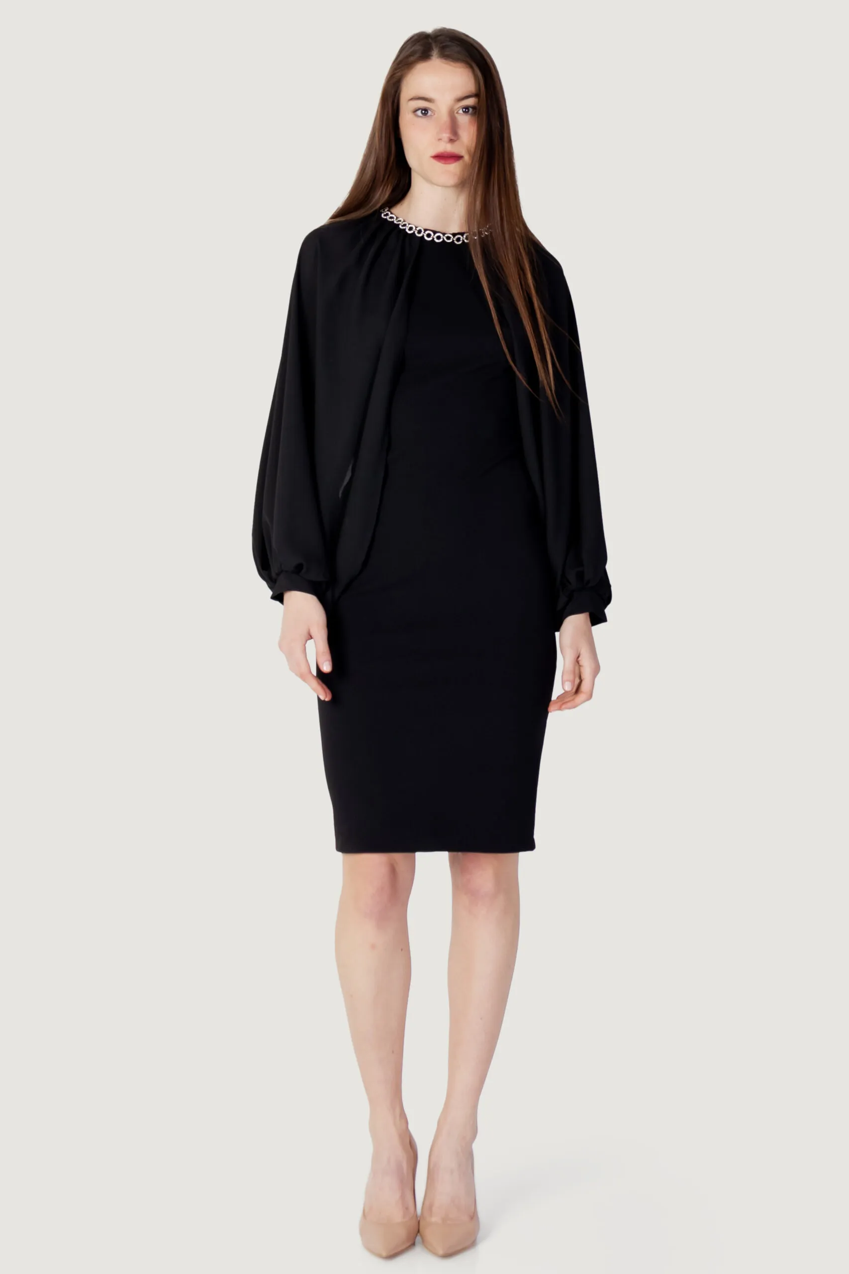 Vestito lungo Rinascimento applicazione giro collo Nero