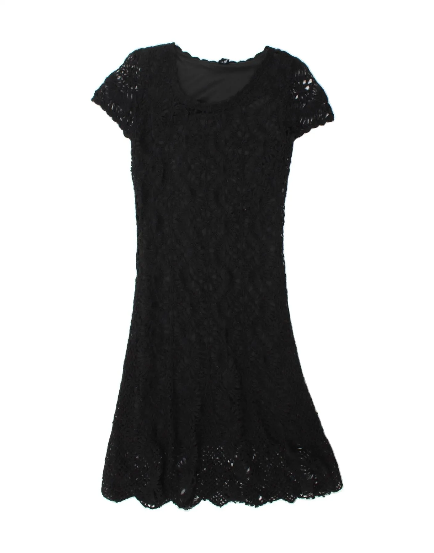 VINTAGE Womens Crochet A-Line Dress UK 12 Medium Black Mohair