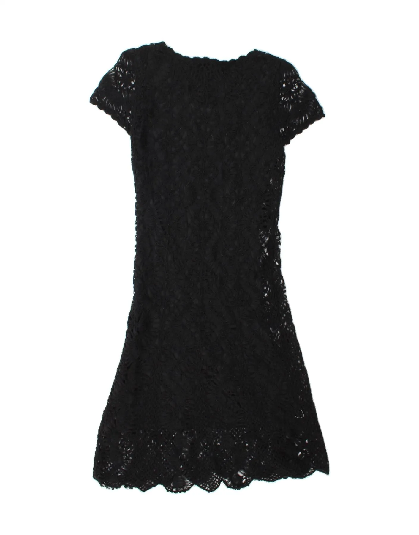 VINTAGE Womens Crochet A-Line Dress UK 12 Medium Black Mohair