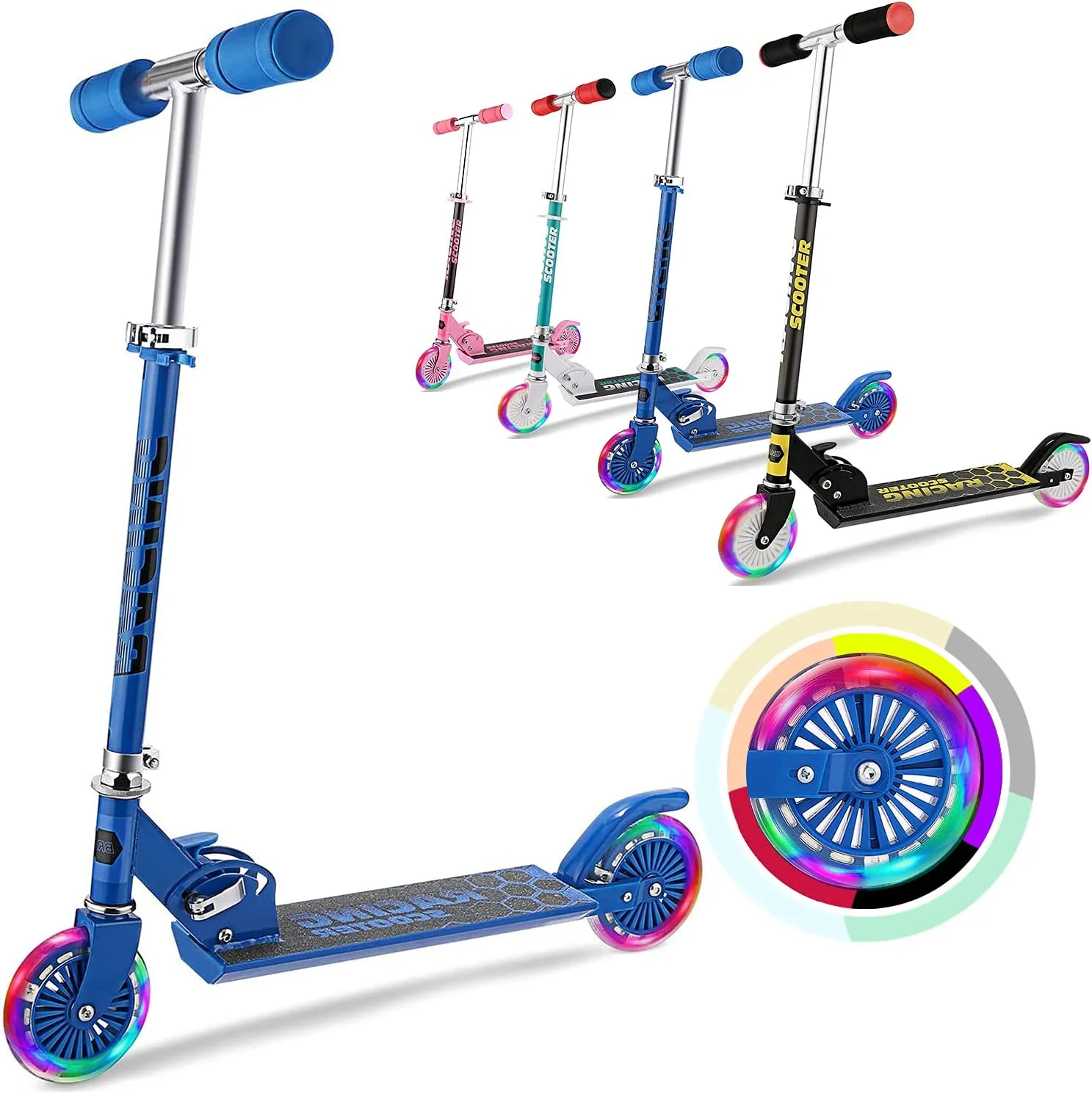 weskate B2bambini Scooter/Scooter per Bambini con LED Ruote, altezza regolabile Kick Scooter per ragazzi e ragazze con freno a p