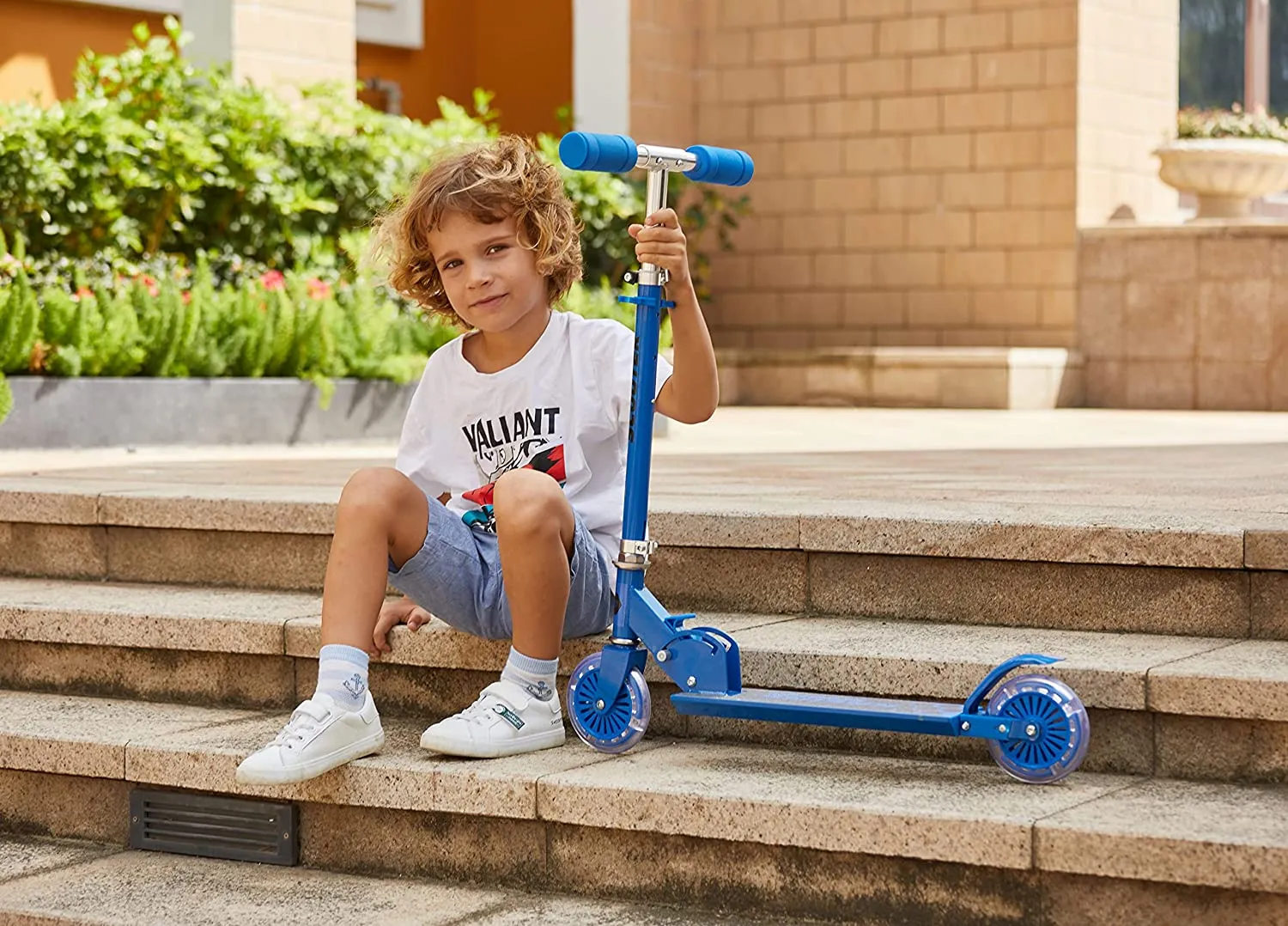 weskate B2bambini Scooter/Scooter per Bambini con LED Ruote, altezza regolabile Kick Scooter per ragazzi e ragazze con freno a p