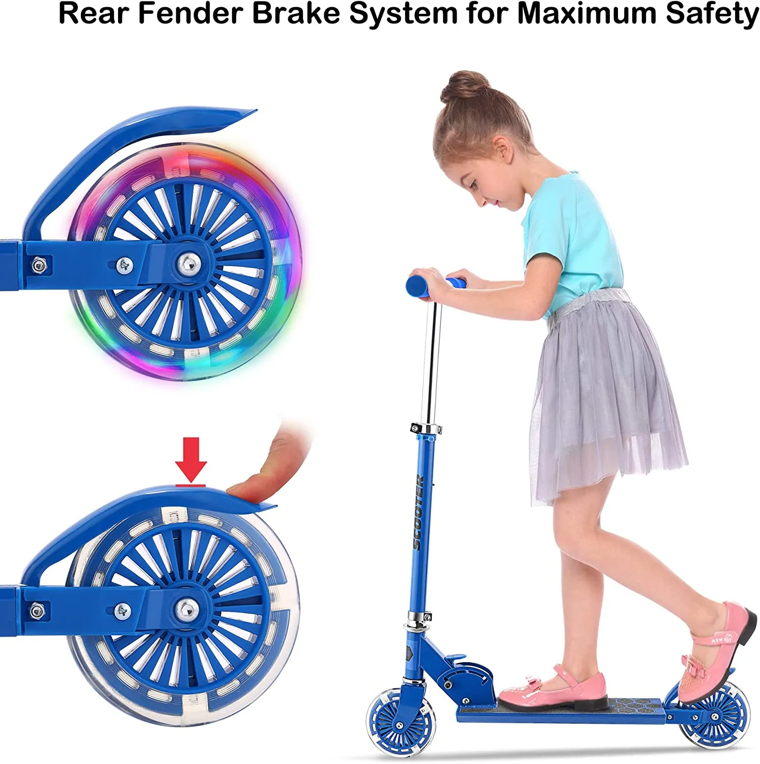 weskate B2bambini Scooter/Scooter per Bambini con LED Ruote, altezza regolabile Kick Scooter per ragazzi e ragazze con freno a p